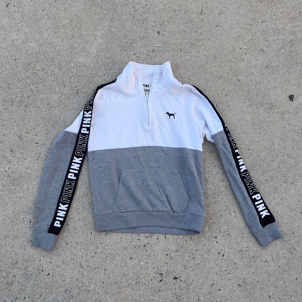 PINK Victoria's Secret White and Gray Colorblock Sweatshirt